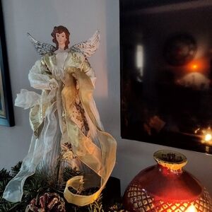 Christmas Angel Wings Tree Topper Or Stand Alone Gold And Silver Accents